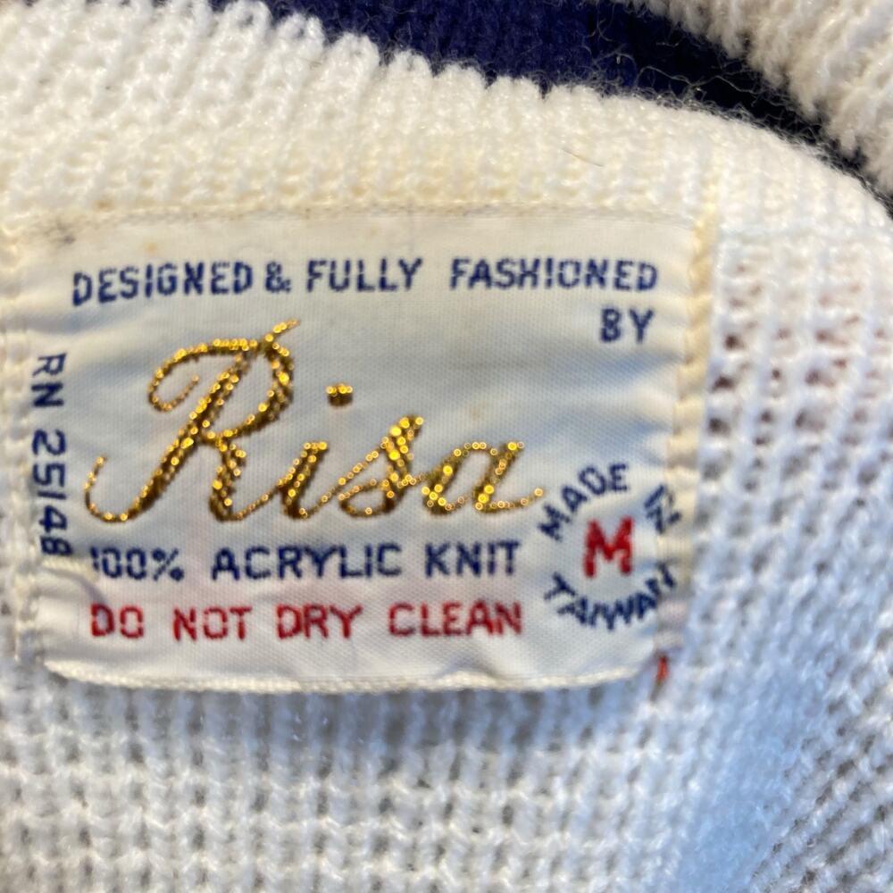 Vintage White Stripe Double Breasted Sweater Jacket Size Medium 50s Nautical - Picture 6 of 16
